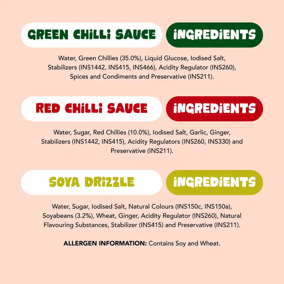Wok Tok By Veeba Green Chilli Sauce + Red Chilli Sauce + Soya Sauce Pouch Combo