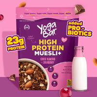 Yoga Bar 23g High Protein Muesli Choco Almond & Cranberry, Added Probiotics, Fibre Rich, Omega - 3