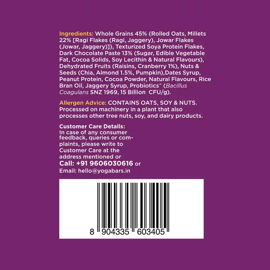 Yoga Bar 23g High Protein Muesli Choco Almond & Cranberry, Added Probiotics, Fibre Rich, Omega - 3