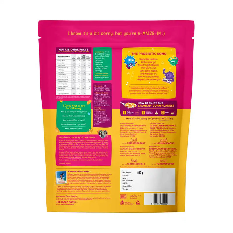 Yoga Bar Cornflakes Original Crunchy Breakfast cereals with Probiotics, High Fibre Pouch