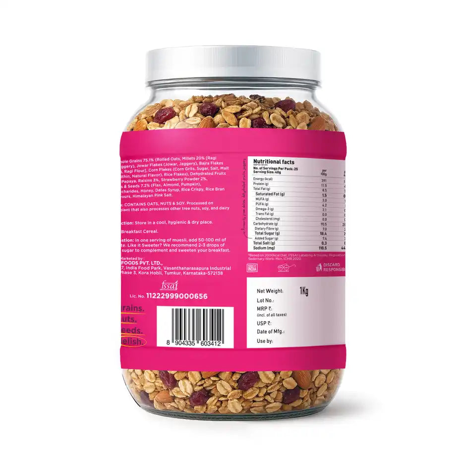 Yoga Bar Muesli Fruits, Nuts & Seeds, Protein Rich, Millets, Strawberry & Raisins