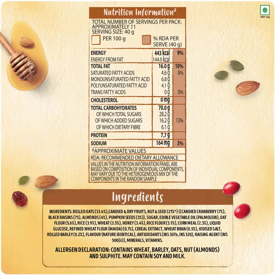 Kellogg's Crunchy Granola Honey,Almonds,Cranberries &Pumpkin Seeds Power Breakfast