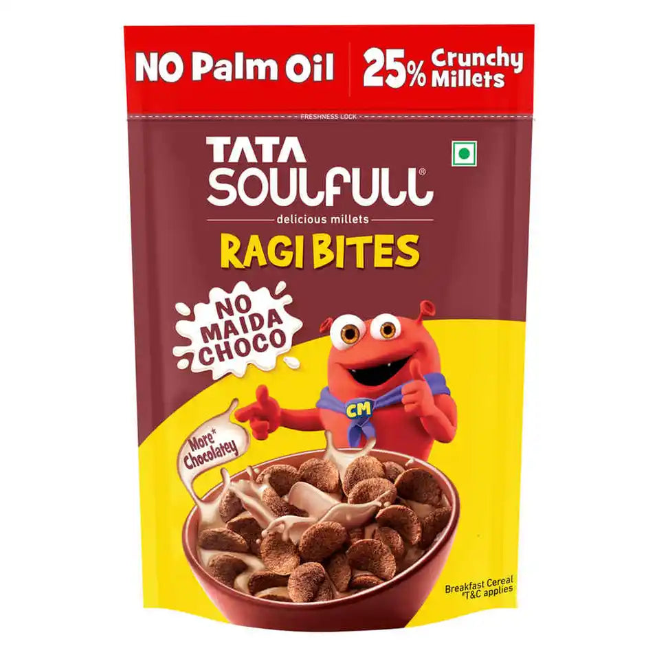 Tata Soulfull Ragi Bites No Maida Choco, Yummy Chocolatey, 7 Grains, Breakfast Cereals