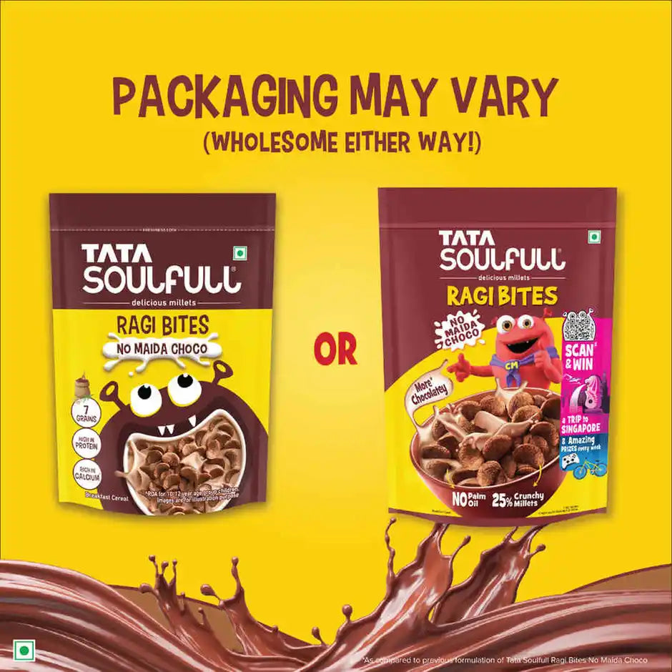 Tata Soulfull Ragi Bites No Maida Choco, Yummy Chocolatey, 7 Grains, Breakfast Cereals