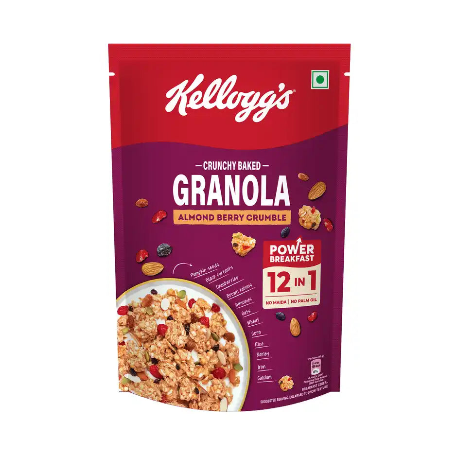 Kellogg's Crunchy Granola Almond Berry Crumble 12-In-1 Power Breakfast No Maida No Palm Oil