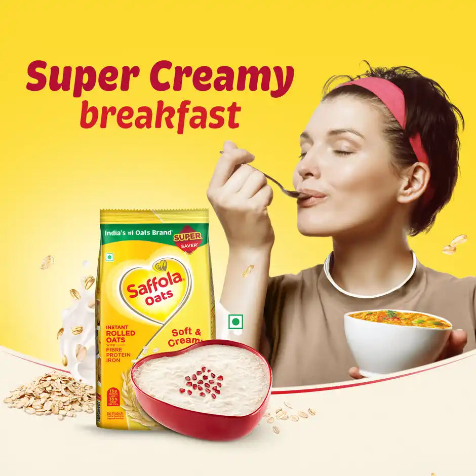 Saffola Oats, Instant Rolled Oats, Soft & Creamy Oats, Power of Protein, Iron & Fibre