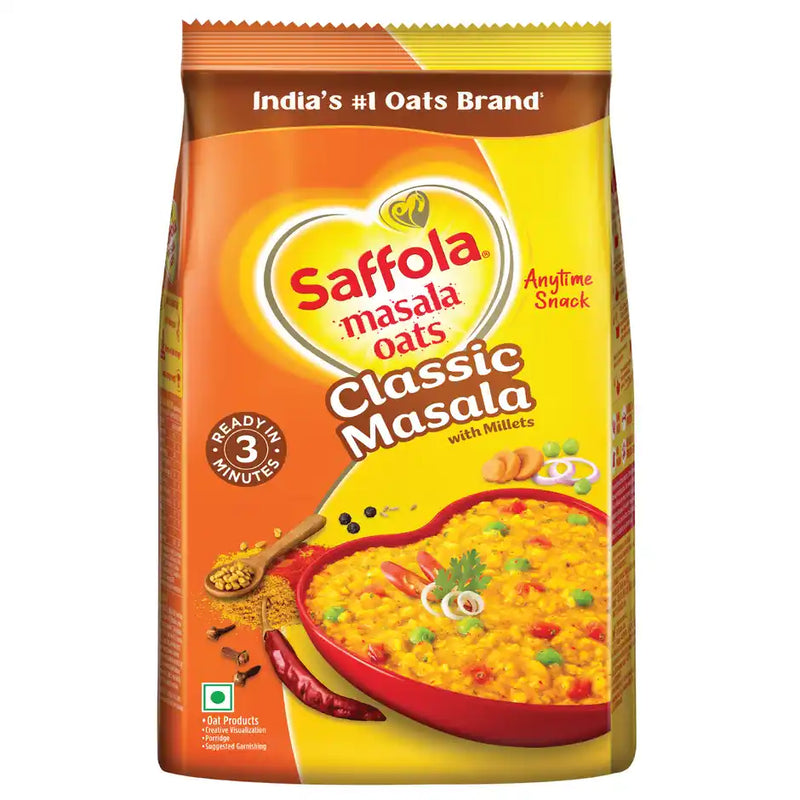 Saffola Masala Oats Classic Masala Anytime Snack Ready in 3 mins Millets Goodness
