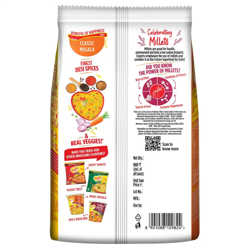 Saffola Masala Oats Classic Masala Anytime Snack Ready in 3 mins Millets Goodness