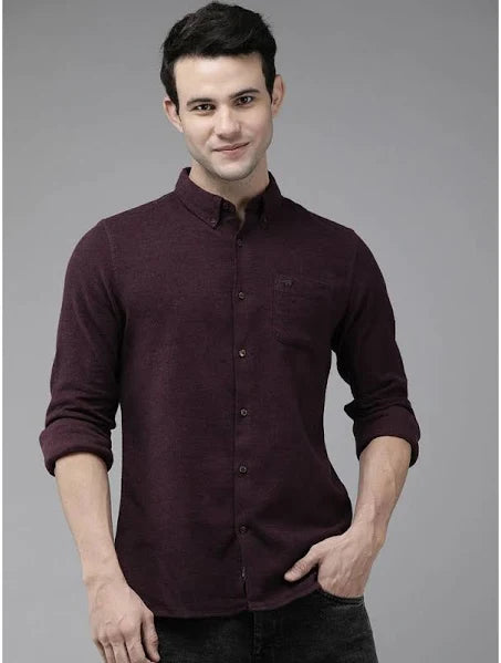 The Bear House Men's Solid Slim Fit Casual Shirt